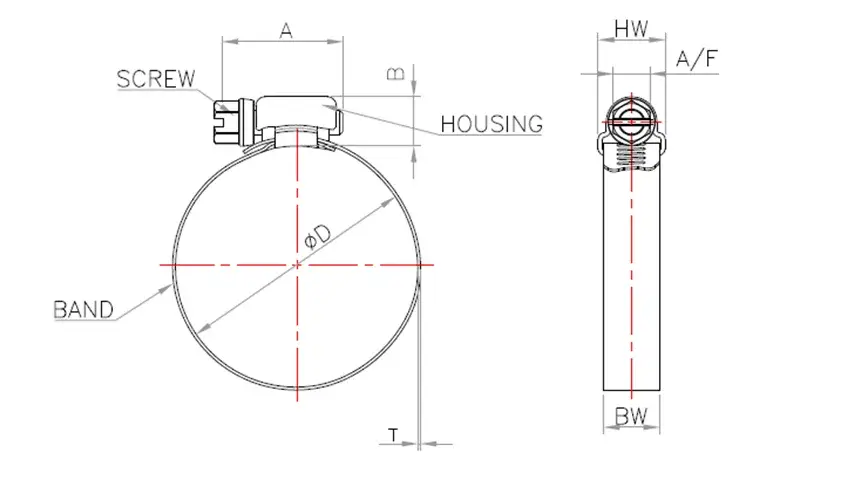 Complete hose clamp technical drawing reference