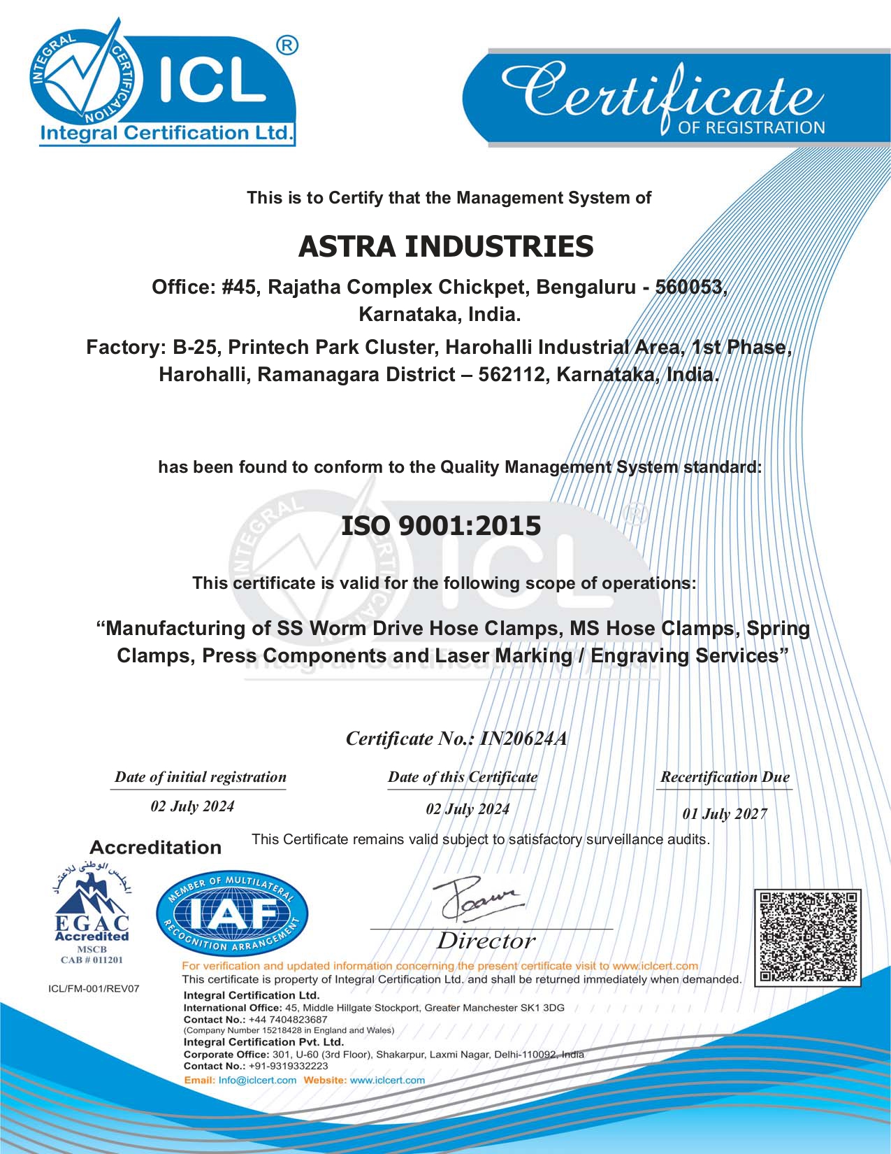 Astra Industries ISO certification
