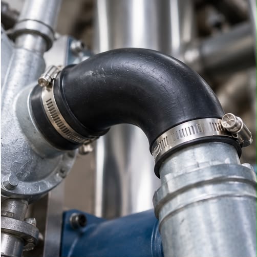 Hose clamp secured on industrial pipework